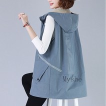 [Myshe]봄 가을 롱 조끼 여성 빅사이즈 베스트 얇은 후드 조끼Ten2Sxy106BX4