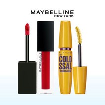 메이블린뉴욕 센세이셔널 쿠션 매트 립+콜로썰 마스카라 세트, CM08 칠리 레드, 리얼 블랙