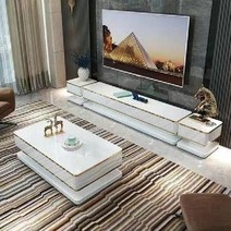 Antique 선반 원목 엔틱 낮은 테이블 티 TV 티비다이 받침대 거실장, 1.4m+1.9m메인+2사이드 강화유리