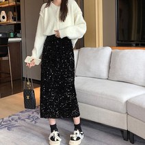 스팽글 스커트 여 빅사이즈 롱 a라인 스커트 XT
