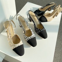 굽선택 투톤 슬링백 3cm 6cm 트위드 가죽