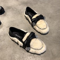 밍크 리본 플랫 슈즈 단화