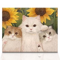 에스엘씨 캔버스형 보석십자수 DIY세트 라운드 비즈 40 X 50cm, 고양이와 해바라기