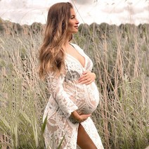 만삭 사진 원피스 보호 레이스 출산 캐주얼 드레스 가디건 보헤미안 크로셰 레이스 임신 촬영 롱