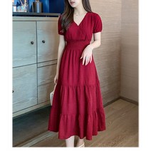 YULAN 여름 브이넥 반팔 원피스 편안한 프릴 원피스