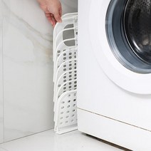 접이식 벽걸이 빨래바구니 통 세탁물 런드리 분류 틈새 방수 햄퍼 다용도 슬림형 보관함, 화이트