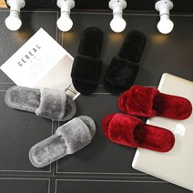 저렴한 겨울 털 호텔 슬리퍼 사무실 실내 폭신한 굽있는 실내화/4컬러, 레드