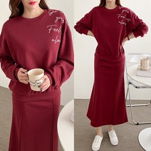 러브포텐 여성 롱치마 트레이닝세트 (F~XL) 레터링 긴팔티+롱스커트세트 봄가을 롱치마 상하세트