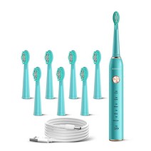 USB 충전식 소닉 전동 칫솔 성인용 모터 소프트 듀퐁 브러시 헤드 2분 타이머 5가지 모드 치아 그린, Green
