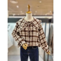 [코인코즈](DW1WB702)체크패턴 프릴 카라 코튼 블라우스