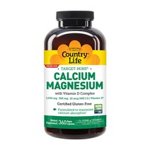 Country Life Vitamins 칼슘 1000mg 마그네슘 500mg With 비타민 D 400 IU 비건 캡슐, 360개입, 1개, 360정