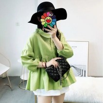 와이드핏 긴팔 칼라넥 셔츠 귀여운 블라우스 무지 심플 앞단추 데일리 패션 남방 상의 여성의류