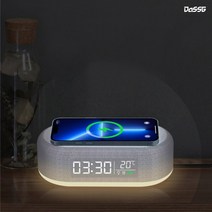 다쓱 3in1 무선충전기 탁상형 15W 고속충전 LED 시계 인테리어 온도계 취침 무드등, 다쓱 시계무선충전패드 화이트, 1개
