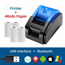 레이저각인 라벨프린터 데스크탑 58MM POS USB 캐셔 열 영수증 빌 프린터 고속 인쇄 식당 주방 지원 Window, 04 USB BT add 4Rolls_02 미국 플러그