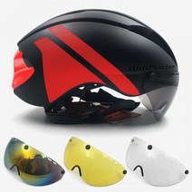 와일드 사이드 에어로 자전거 헬멧 TimeTrial 3 len 사이클링 마그네틱 버클 라이딩 고글 도로 Casco Ciclismo, M, black red 4 lens