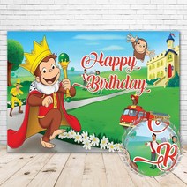 Curious George Backdrop Birthday Decorations 5x3ft Green Grass Grey Monkey Background for Adventure