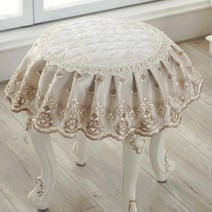 엔틱 화장대 원형 의자 스툴 덮개 커버 패브릭 레이스 매트 패드 인테리어 장식, 30cm  + 시니어 베이지