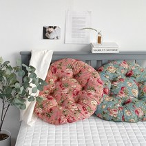 마이룸엔 로즈골드 플라워 꽃무늬 면 대형 원형 애견 대방석, 로즈골드 원방석 45cm _그린