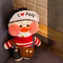 PKTOYS DIY 행운 만화 귀여운샐리 말하는 빵빵덕오리 인형 옷 애착인형 크리스마스 명절 선물, 카우보이 모자 빨간색과 흰색 줄무늬 카우보이 벨트 바지, 노란 오리 30cm [기능 없음]