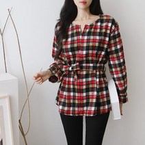 [수키] 체크 허리리본 블라우스 1045998