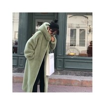 루나틱월드 무지개떡 페이크퍼 후드 롱 코트