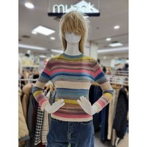 무자크 23S/S 라운드넥 레인보우 스트라이프 배색 니트 티 MN2WKT20