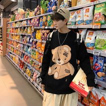 [ICE STONE] 하라주쿠 스웨터 남자 만화 동물 무늬 스웨터 남자 Streetwear 니트 스웨터 남자 패션 의류 따뜻한 점퍼 남자