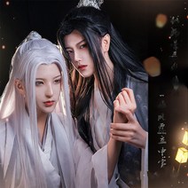 사극 한복 남자 가발 커버 고풍 긴 머리 남자 포니테일 커버 도령 연기 풀 커버, 블랙_가발+빅스틸빗+스몰케어액