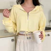 [파인스토리]데일리한 반집업 크롭 후드 스트링 티
