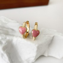 순금 링 귀걸이 여자 LATS 에나멜 하트 모양의 후프 프랑스 빈티지 패션 쥬얼리 소녀의 달콤한 귀여운 액세서리 선물