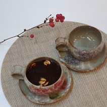 수국 대추 생강 쌍화차 핸드메이드 도자기 카페 커피잔 선물용 커피잔 350ml, 빨강