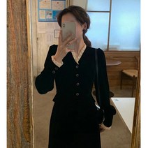 KORELAN 드레스 레이디라이크 기질 만능 벨벳 드레스 슬림핏 투피스 롱인형 칼라 린세스 온런
