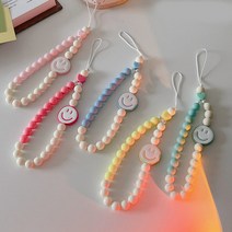 핸드폰 비즈스트랩 팔찌 손목 열쇠 핸드폰 키링 고리 줄, E.스마일-블루, 1개