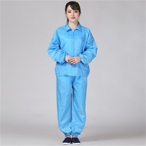 Ogfaour 여름작업복상의 제전분체복 화이트지퍼 쇼트 워크 가을 방진복 무진복 제전복 정전기 방지, 블루 세트_XL