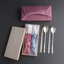 수선화 특 은수저 2벌 99% 결혼 생신 기념일 선물세트, 인쇄있음, 핑크보자기