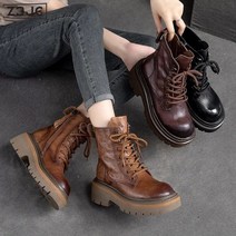 Z3JC 여성 통굽 구제 사이드 지퍼 라운드 앵클 부츠 빈티지 패션 여성 워커