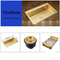 언더볼 세면대 brushed gold kichen sink 304 스테인레스 스틸 싱글 그릇 위 카운터 또는 udermount 싱크 주방 두께 주방 싱크 6, 75x45cm, 협력사
