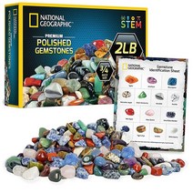 NATIONAL GEOGRAPHIC 프리미엄 광택 스톤 - 0.9kg(2파운드) 1.3cm(1/2인치) 텀블드 및 크리스탈 벌크 4500개 의 캐럿 암석 미네랄 키트 바위, 2 lb, 3/4-Inch Stones