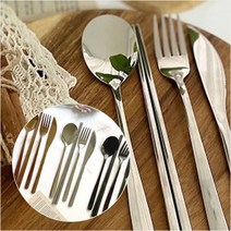 모던 커트러리 깔끔한 디너 양식기 스푼 포크 나이프 젓가락 세트 (실버 로즈골드 블랙), 블랙