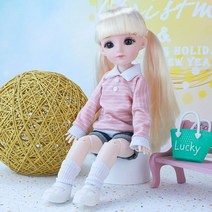 구체관절인형 구체 관절 마론 인형 28cm 인형 세트 앞머리 더블 포니 테일 16 bjd 인형 액세서리 정장 레인보우핑크 스트라이프 옷 소녀 드레스 장난감 179, 분홍색, 옷을 입은 인형