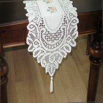 코튼 수제 크로 셰 뜨개질 레이스 테이블 러너 흰색 직사각형 커피 테이블 드레서 장식, 하나, 하얀