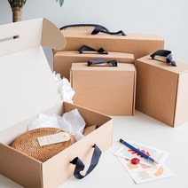 크라프트 손잡이 선물상자(C형+파도간지/10매) 종이박스제작 포장 끈상자 답례품 접이식 병 행사, 연베이지