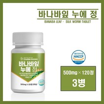 바나바잎 추출물 누에 정 가루 분말 혈당 영양 건강 바나바 잎 차 국내산 누에 누애 건조효모 여주 돼지감자 추출분말 코로솔산 파이토스테롤 수용성 식이섬유 식약처 식약청 인증 추천, 3병, ##영에버그린##바나바잎누에정(500mg×120정), 120정