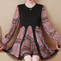 여성 가을 간절기 니트배색 밑단 레이스 미니 원피스