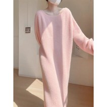 시연 가을 겨울 여성용 부드러운 루즈핏 롱 원피스 스웨터 스커트