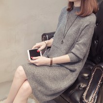도오빠 가르오 여성 롱니트 이너원피스 목폴라 기본 티셔츠 봄 겨울 가을 긴팔 스웨터 골지 니트티 반목 여자니트원피스