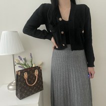 VANANA2 여성 데일리 꾸안꾸 크롭 3버튼 포켓 니트 긴팔 나시 가디건 세트