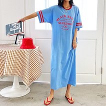 베시시걸 포인트 배색 레터링 루즈핏 롱원피스 빅사이즈 데일리원피스 임부복
