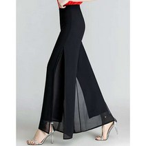 여성 승마복 바지 용품 캐주얼 올 매치 하이 웨스트 쉬폰 와이드 레그 바지 여성용 패션 스플릿 포크 우아, 01 Split Black_10 6XL