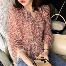 여성 레트로 플로랄 올 매치 브이넥 블라우스 셔츠 레저 꽃무늬 여름 봄 의상 세련된 상의 프릴